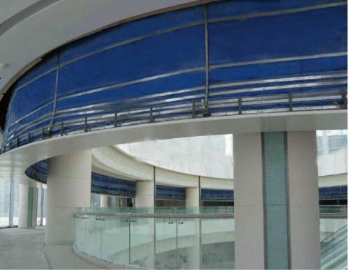 办公楼商场等中庭圆弧形提升式折叠无机布防火卷帘门